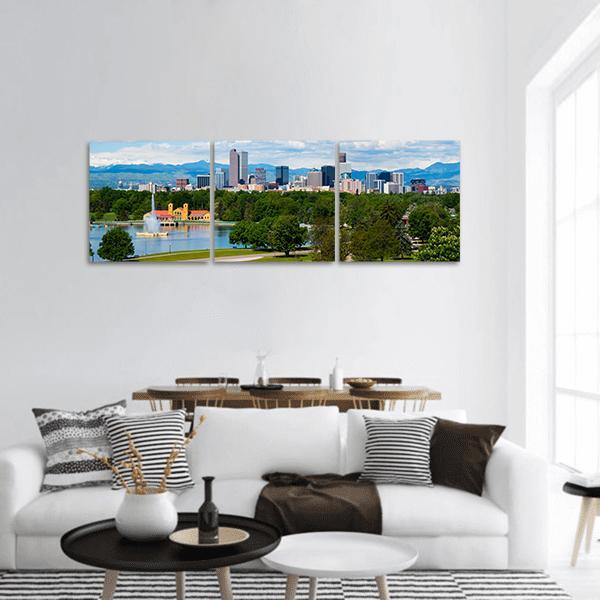 Denver Downtown Colorado Panoramic Canvas Wall Art-3 Piece-25" x 08"-Tiaracle