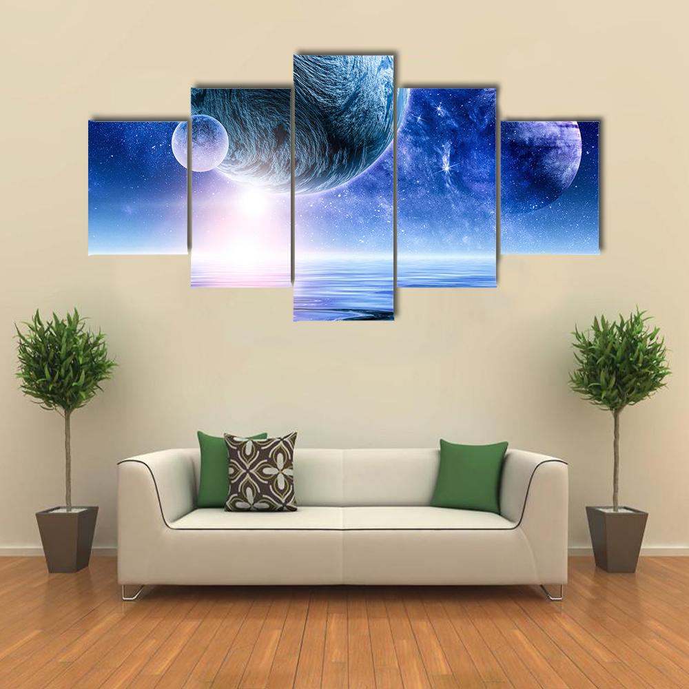 Deep Blue Space Canvas Wall Art-5 Star-Gallery Wrap-42" x 21"-Tiaracle
