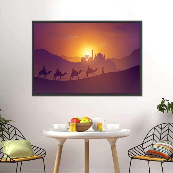 Desert Arabic Landscape Canvas Wall Art-1 Piece-Floating Frame-24" x 16"-Tiaracle