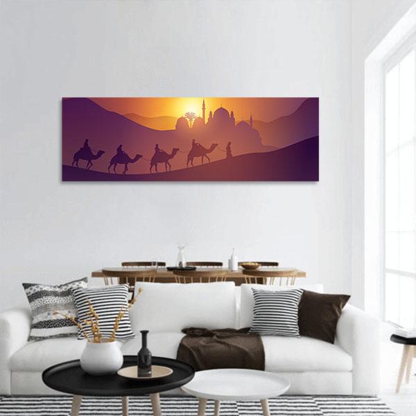 Desert Arabic Landscape Panoramic Canvas Wall Art-1 Piece-36" x 12"-Tiaracle