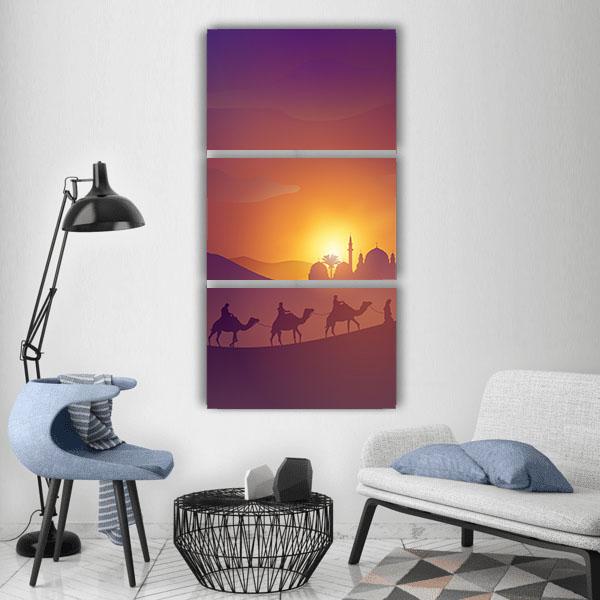 Desert Arabic Landscape Vertical Canvas Wall Art-3 Vertical-Gallery Wrap-12" x 25"-Tiaracle