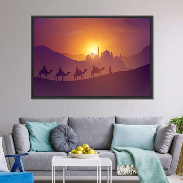 Desert Arabic Landscape Vertical Canvas Wall Art-3 Vertical-Gallery Wrap-12" x 25"-Tiaracle