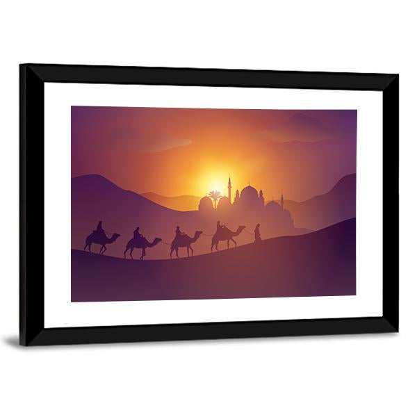 Desert Arabic Landscape Vertical Canvas Wall Art-3 Vertical-Gallery Wrap-12" x 25"-Tiaracle
