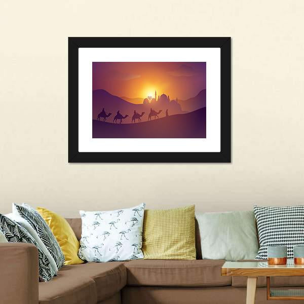 Desert Arabic Landscape Vertical Canvas Wall Art-3 Vertical-Gallery Wrap-12" x 25"-Tiaracle