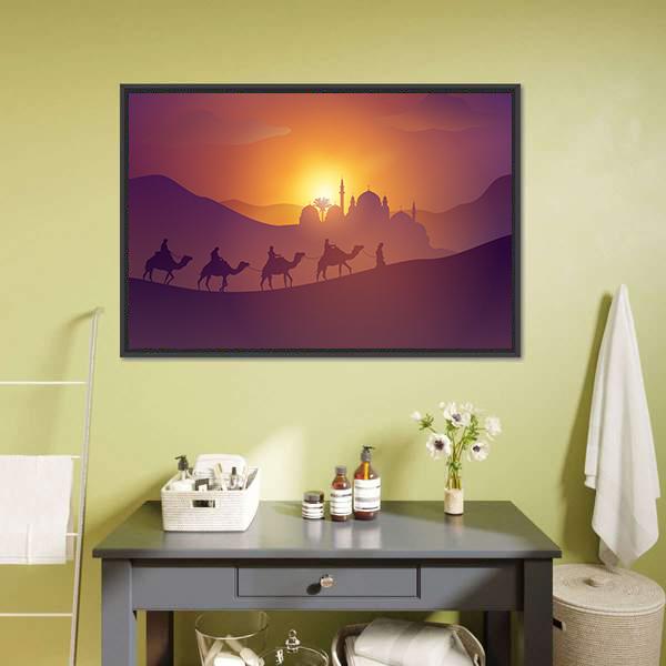 Desert Arabic Landscape Vertical Canvas Wall Art-3 Vertical-Gallery Wrap-12" x 25"-Tiaracle