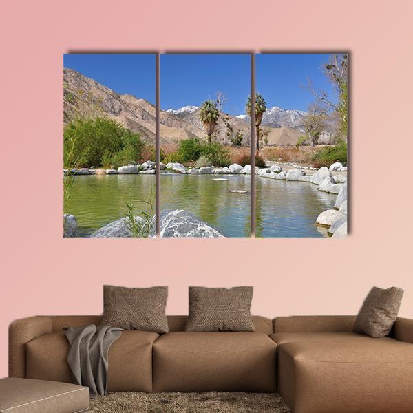 Pond In Desert Oasis Canvas Wall Art-4 Pop-Gallery Wrap-50" x 32"-Tiaracle