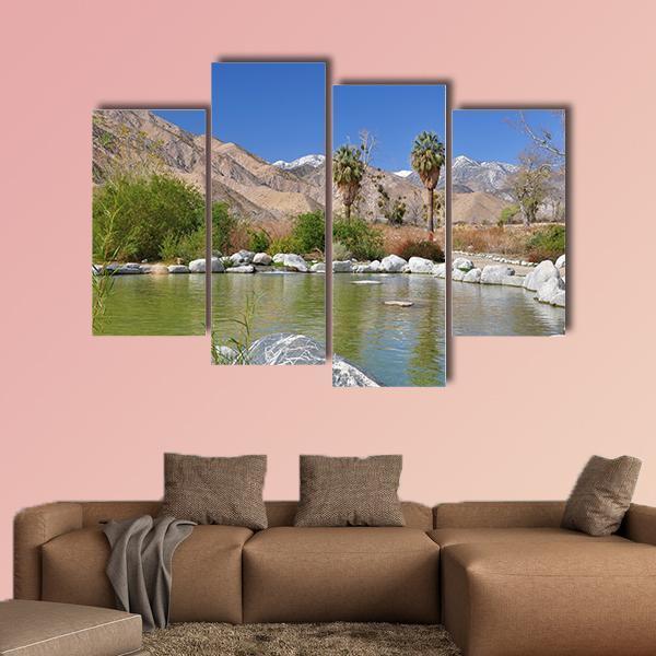 Pond In Desert Oasis Canvas Wall Art-4 Pop-Gallery Wrap-50" x 32"-Tiaracle