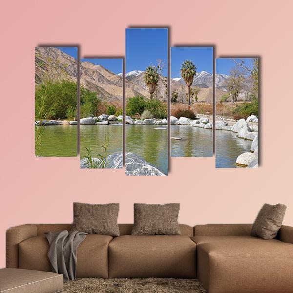 Pond In Desert Oasis Canvas Wall Art-5 Pop-Gallery Wrap-47" x 32"-Tiaracle