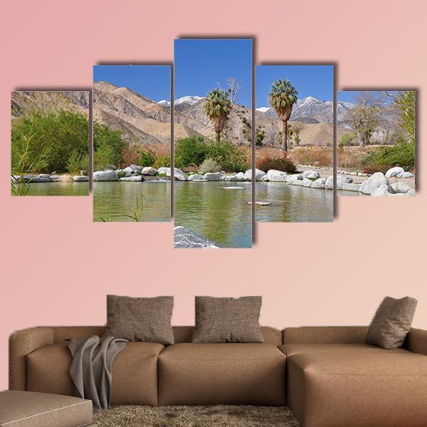 Pond In Desert Oasis Canvas Wall Art-5 Star-Gallery Wrap-62" x 32"-Tiaracle