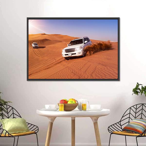 Desert SUVs Bashing Canvas Wall Art-1 Piece-Floating Frame-24" x 16"-Tiaracle