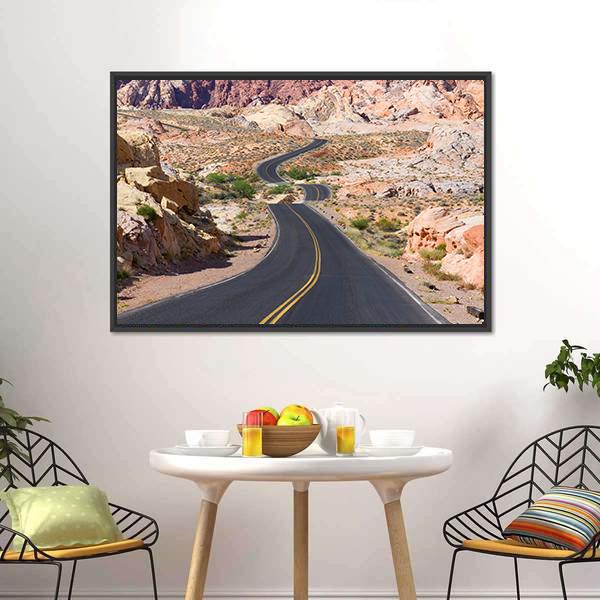 Desert Winding Road Canvas Wall Art-1 Piece-Floating Frame-24" x 16"-Tiaracle