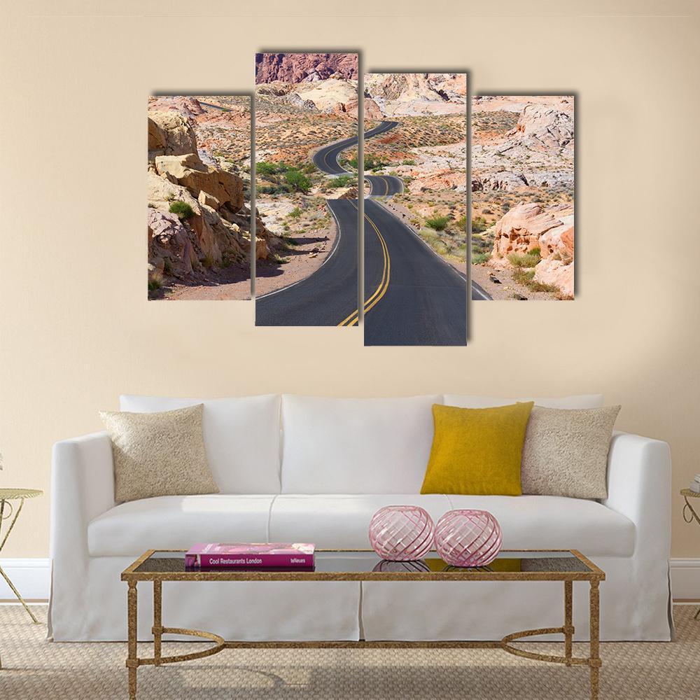 Desert Winding Road Canvas Wall Art-4 Pop-Gallery Wrap-50" x 32"-Tiaracle