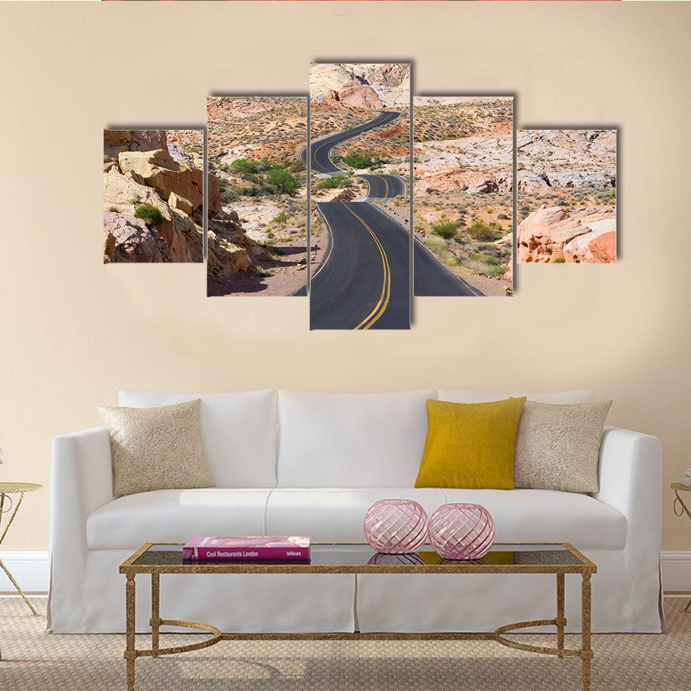 Desert Winding Road Canvas Wall Art-5 Pop-Gallery Wrap-47" x 32"-Tiaracle