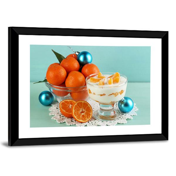 Dessert With Tangerine Canvas Wall Art-3 Horizontal-Gallery Wrap-25" x 16"-Tiaracle