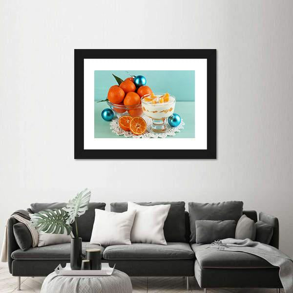 Dessert With Tangerine Canvas Wall Art-1 Piece-Framed Print-20" x 16"-Tiaracle
