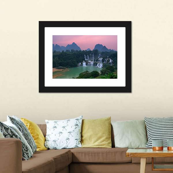 Detian Waterfall At Sunset Canvas Wall Art-1 Piece-Framed Print-30" x 20"-Tiaracle