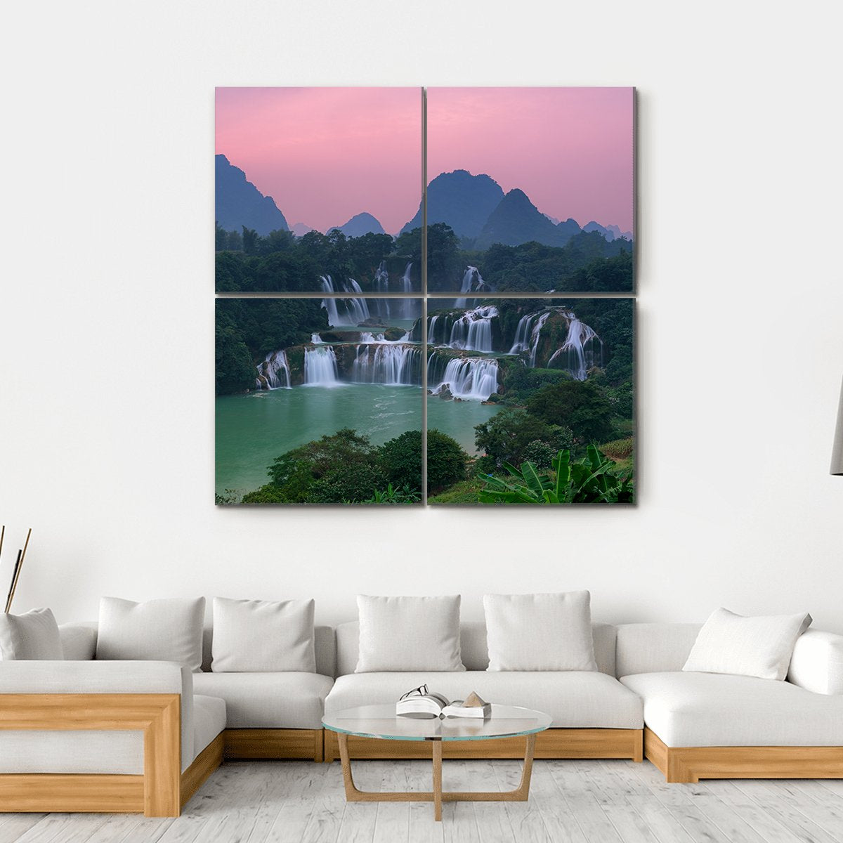 Detian Waterfall At Sunset Canvas Wall Art-4 Square-Gallery Wrap-17" x 17"-Tiaracle