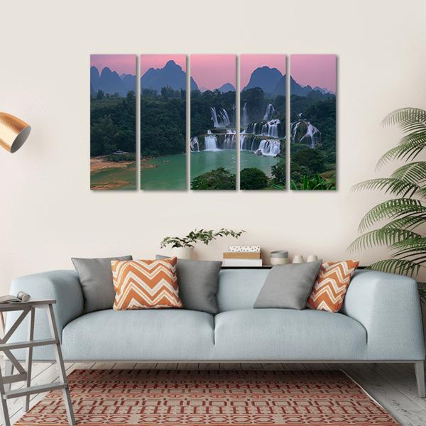 Detian Waterfall At Sunset Canvas Wall Art-5 Horizontal-Gallery Wrap-22" x 12"-Tiaracle