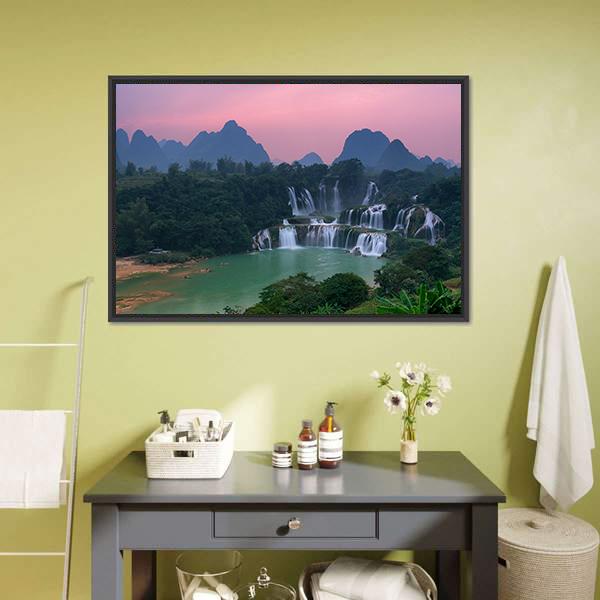 Detian Waterfall At Sunset Canvas Wall Art-3 Horizontal-Gallery Wrap-25" x 16"-Tiaracle