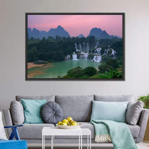 Detian Waterfall At Sunset Canvas Wall Art-3 Horizontal-Gallery Wrap-25" x 16"-Tiaracle