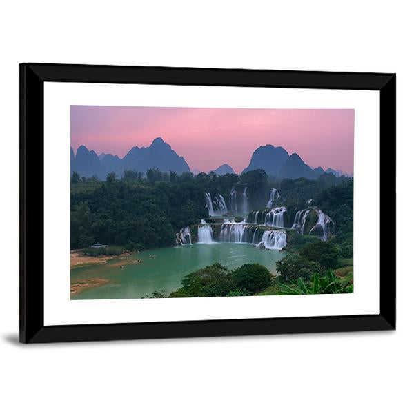 Detian Waterfall At Sunset Canvas Wall Art-3 Horizontal-Gallery Wrap-25" x 16"-Tiaracle