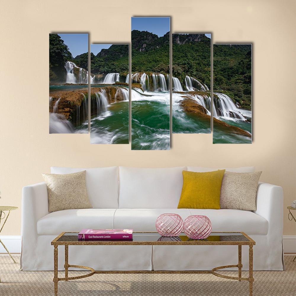 Detian Waterfall Canvas Wall Art-5 Pop-Gallery Wrap-47" x 32"-Tiaracle