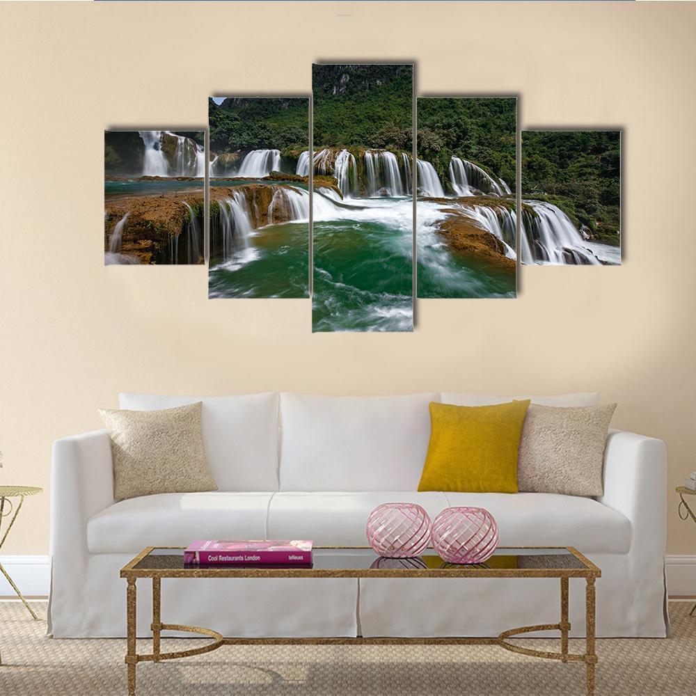 Detian Waterfall Canvas Wall Art-5 Star-Gallery Wrap-62" x 32"-Tiaracle