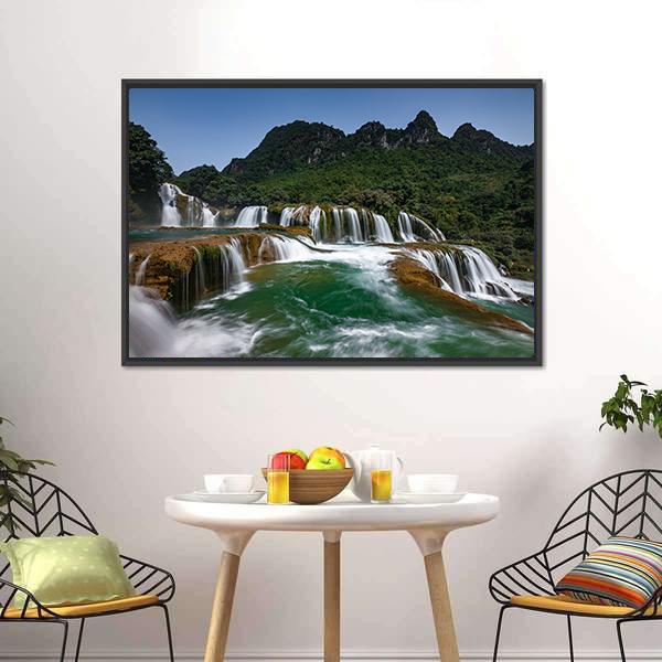Detian Waterfall Canvas Wall Art-1 Piece-Floating Frame-24" x 16"-Tiaracle