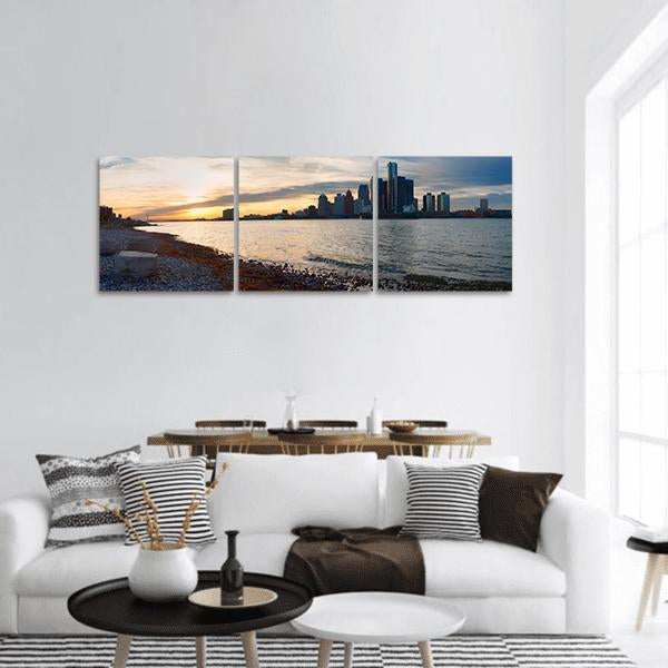 Detroit City Skyline Panoramic Canvas Wall Art-3 Piece-25" x 08"-Tiaracle