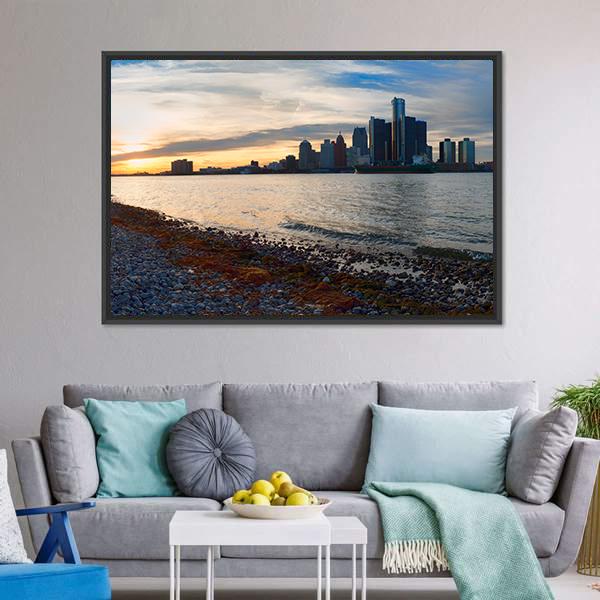 Detroit City Skyline Panoramic Canvas Wall Art-1 Piece-36" x 12"-Tiaracle