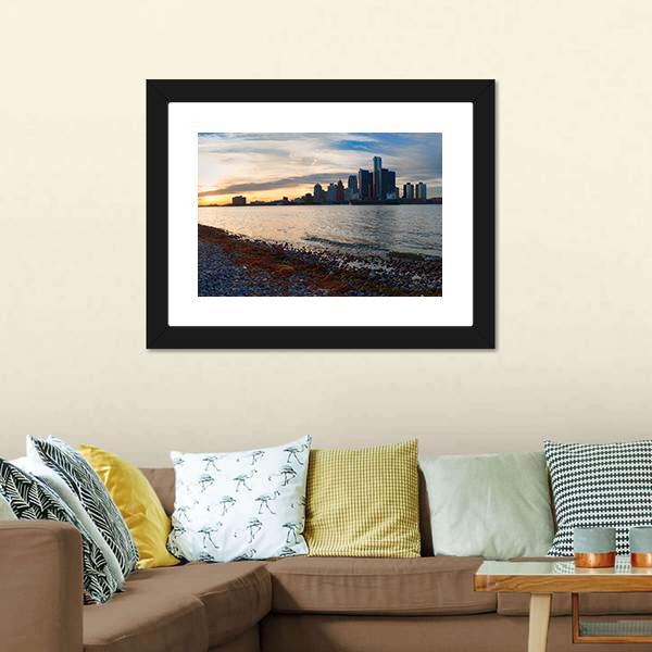 Detroit City Skyline Panoramic Canvas Wall Art-1 Piece-36" x 12"-Tiaracle