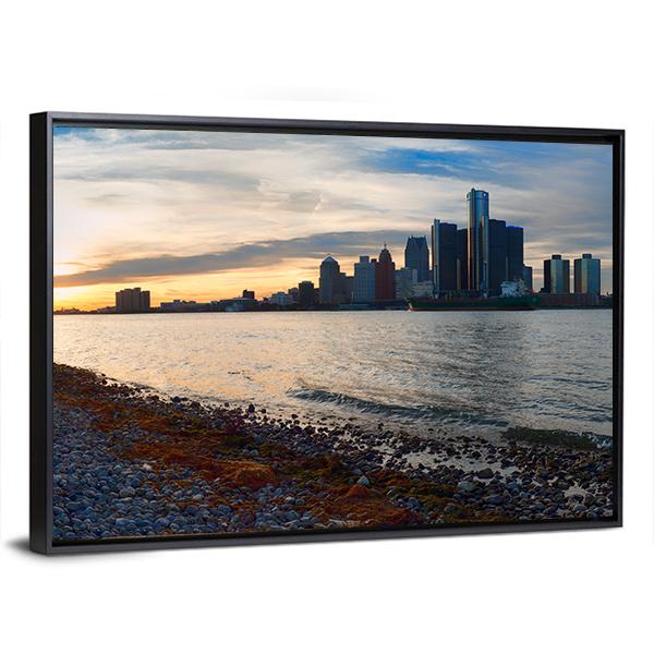 Detroit City Skyline Panoramic Canvas Wall Art-1 Piece-36" x 12"-Tiaracle