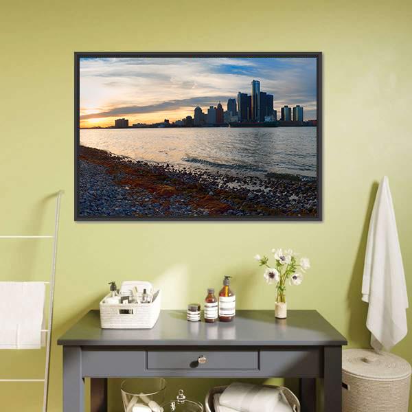 Detroit City Skyline Panoramic Canvas Wall Art-1 Piece-36" x 12"-Tiaracle