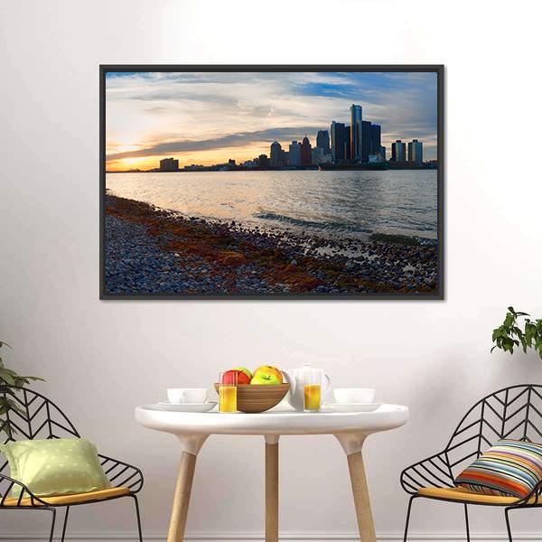 Detroit City Skyline Panoramic Canvas Wall Art-1 Piece-36" x 12"-Tiaracle