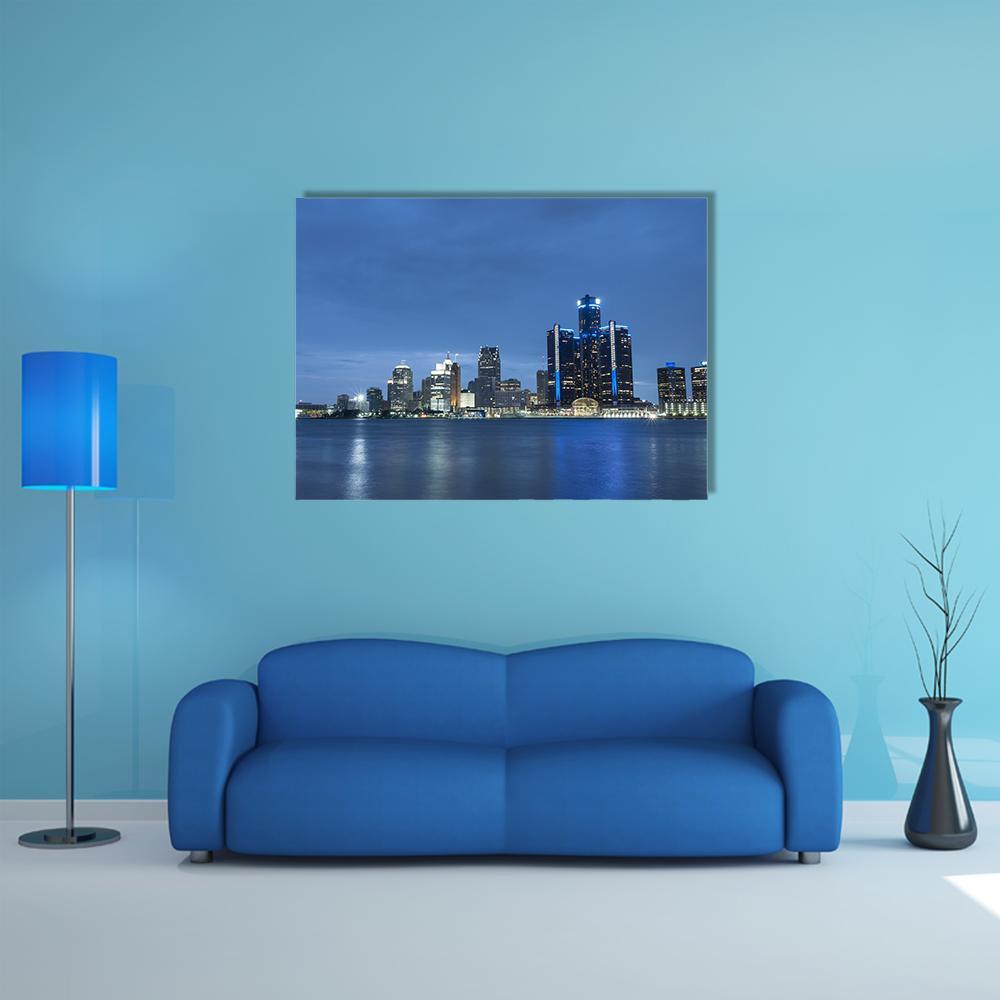 Detroit Skyline Canvas Wall Art-1 Piece-Gallery Wrap-48" x 32"-Tiaracle