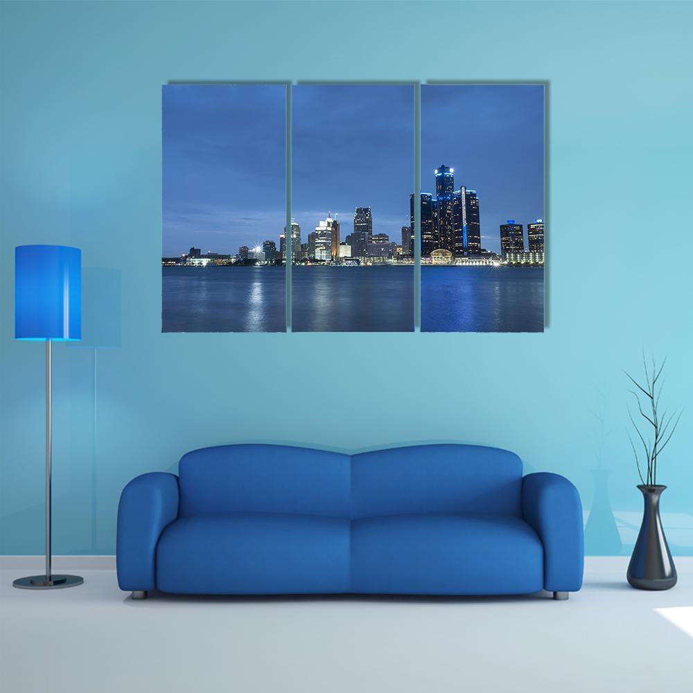 Detroit Skyline Canvas Wall Art-3 Horizontal-Gallery Wrap-37" x 24"-Tiaracle