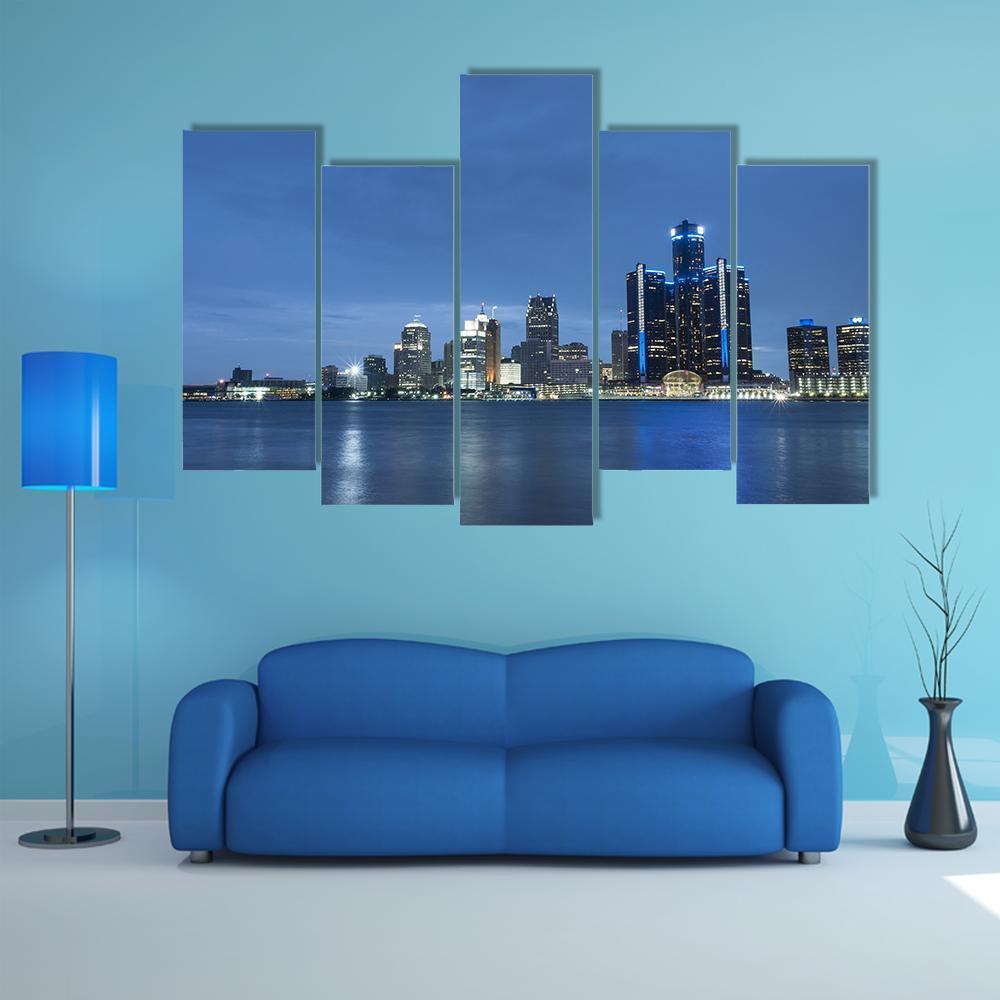 Detroit Skyline Canvas Wall Art-5 Pop-Gallery Wrap-47" x 32"-Tiaracle