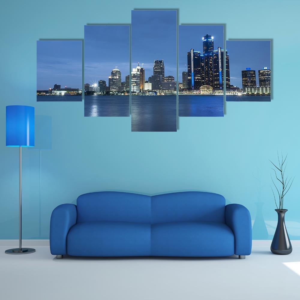 Detroit Skyline Canvas Wall Art-5 Star-Gallery Wrap-62" x 32"-Tiaracle