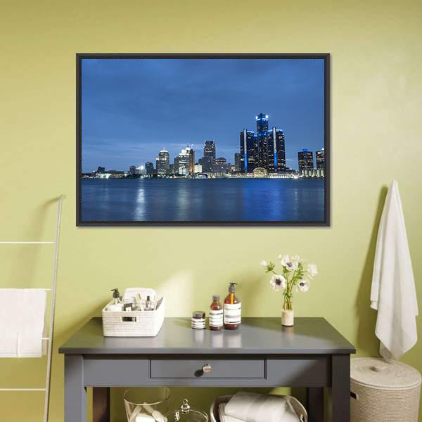 Detroit Skyline Canvas Wall Art-3 Horizontal-Gallery Wrap-25" x 16"-Tiaracle