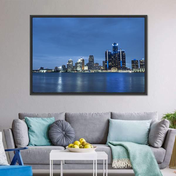 Detroit Skyline Canvas Wall Art-3 Horizontal-Gallery Wrap-25" x 16"-Tiaracle