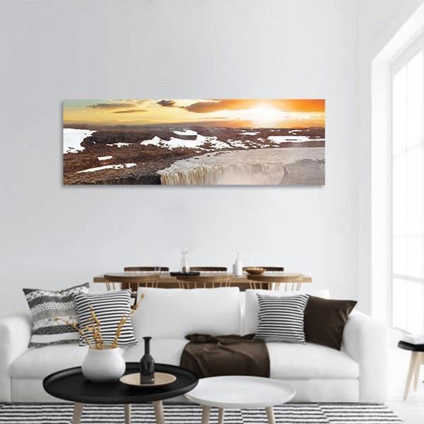 Dettifoss Waterfall Panoramic Canvas Wall Art-3 Piece-25" x 08"-Tiaracle