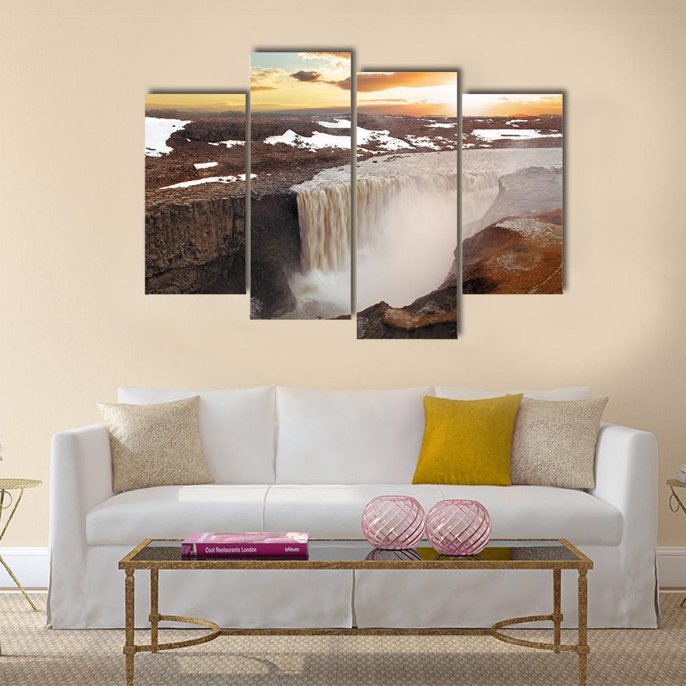 Dettifoss Waterfall Canvas Wall Art-4 Pop-Gallery Wrap-50" x 32"-Tiaracle