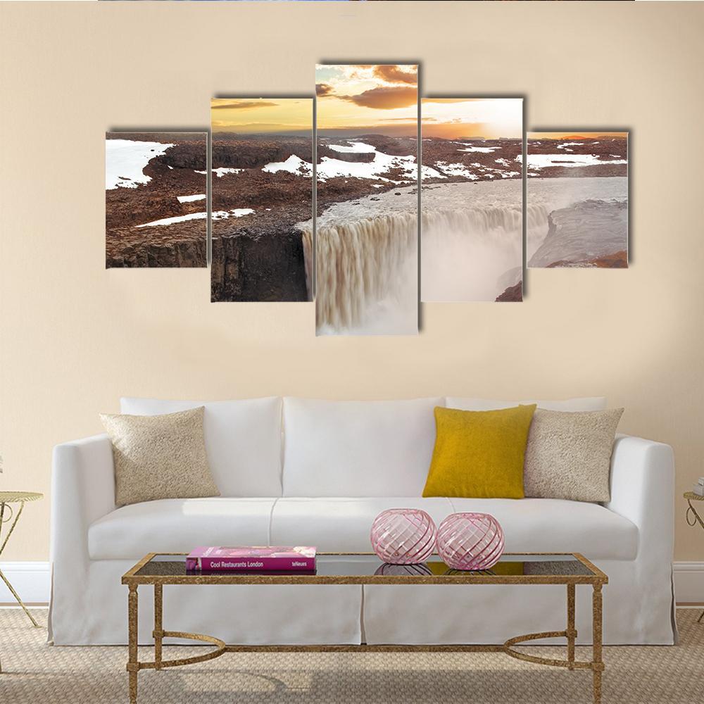 Dettifoss Waterfall Canvas Wall Art-5 Star-Gallery Wrap-62" x 32"-Tiaracle