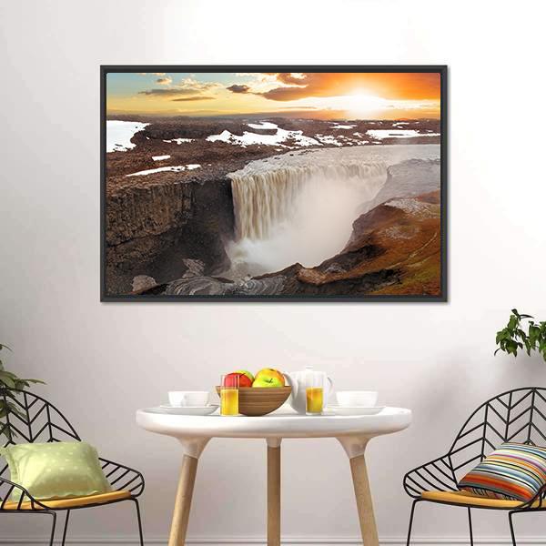 Dettifoss Waterfall Canvas Wall Art-1 Piece-Floating Frame-24" x 16"-Tiaracle