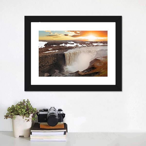 Dettifoss Waterfall Panoramic Canvas Wall Art-1 Piece-36" x 12"-Tiaracle