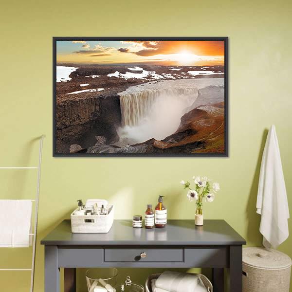 Dettifoss Waterfall Panoramic Canvas Wall Art-1 Piece-36" x 12"-Tiaracle