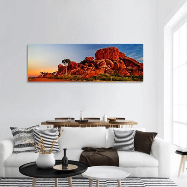 Devil Marbles Australia Panoramic Canvas Wall Art-3 Piece-25" x 08"-Tiaracle