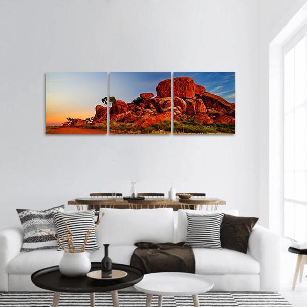 Devil Marbles Australia Panoramic Canvas Wall Art-3 Piece-25" x 08"-Tiaracle