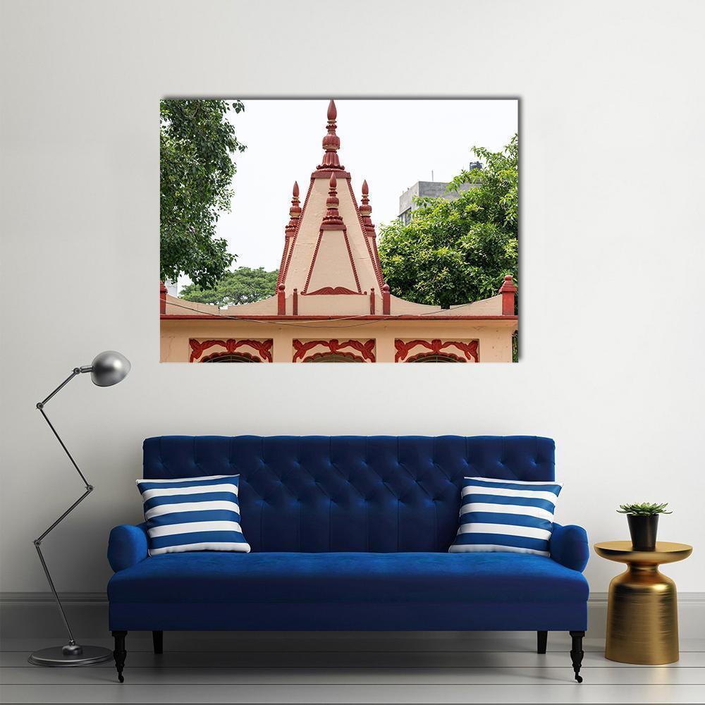 Dhakeshwari Temple in Bangladesh Canvas Wall Art in white, beige and red, single panel hung on a wall