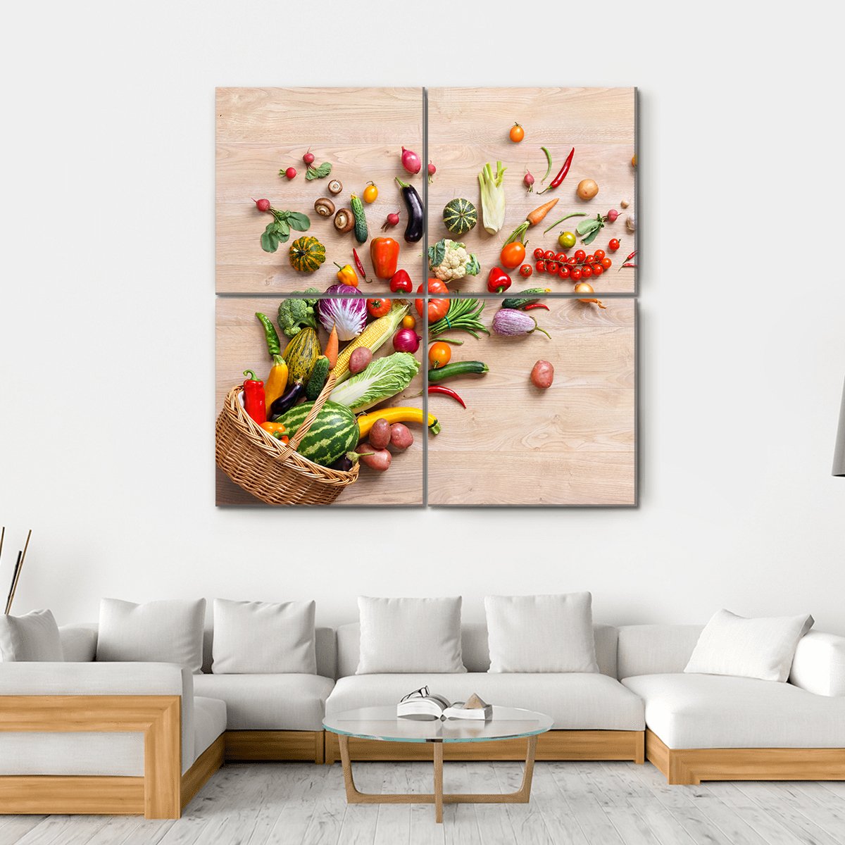Different Fruits & Vegetables Canvas Wall Art-4 Square-Gallery Wrap-17" x 17"-Tiaracle